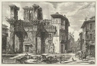 Forum van Nerva te Rome Widok szczątków Forum Nerwy (tytuł na obiekcie) Gezichten op Rome (tytuł serii) Widoki Rzymu zaprojektowane i wyryte przez architekta Giambattistę Piranesiego Ve (nez) iano (tytuł serii)
