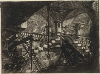 Z serii Więzienia urojone (Więzienia wynalazków) Piranesiego, Giovanniego Battisty (1720-1778). Miedzioryt, ok. 1761, zbiory prywatne