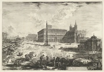 Gezicht op het Lateraan te Rome met de Sint-Jan van Lateranen Widok na Piazza i Bazylikę S. Giovanni in Laterano (tytuł na obiekcie) Gezichten op Rome (tytuł serii) Widoki Rzymu zaprojektowane i wyryte przez architekta Giambattistę Piranesiego Ve (nez) ian