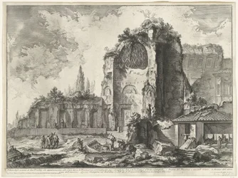 Gezichten op Rome, de Campagna itp. (122 ostrza) Widok szczątków dwóch Triclinium należących do Złotego Domu Nerona (...) (tytuł na obiekcie) Gezichten op Rome (tytuł serii) Widoki Rzymu zaprojektowane i wyryte przez architekta Giambattista Piranesi