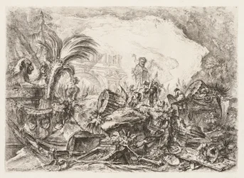 Groteschi: Ruiny z posągiem fauna i upadłą kolumną, ca. 1745-50.