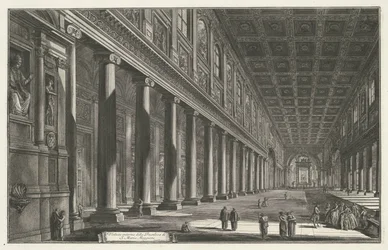 Interieur van de Santa Maria Maggiore w Rzymie Widok wnętrza bazyliki S. Maria Maggiore (tytuł na obiekcie) Gezichten op Rome (tytuł serii) Widoki Rzymu zaprojektowane i wyryte przez architekta Giambattistę Piranesiego Ve (nez) iano (tytuł serii)