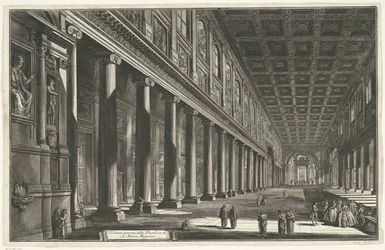 Interieur van de Santa Maria Maggiore w Rzymie Widok wnętrza bazyliki S. Maria Maggiore (tytuł na obiekcie) Gezichten op Rome (tytuł serii) Widoki Rzymu zaprojektowane i wyryte przez architekta Giambattistę Piranesiego Ve (nez) iano (tytuł serii)