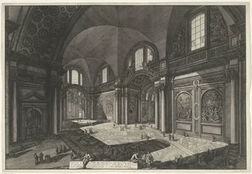 Interieur van de Santa Maria degli Angeli e dei Martiri te Rome Widok wnętrza kościoła Madonna degli Anioli della della Certosa, który był starożytny i był główną Salą Łaźni Dioklecjana (tytuł na obiekcie) Gezichten op Rome (tytuł serii)