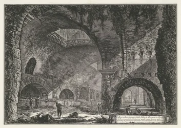 Wnętrze van de Tempel van Hercules Victor t i Tivoli Kolejny widok wewnętrzny Villa di Mecenate w Tivoli (tytuł na obiekcie) Gezichten op Rome (tytuł serii) Widoki Rzymu zaprojektowane i wyryte przez architekta Giambattistę Piranesiego Ve (nez) iano (seria