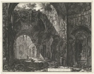 Interieur van de Tempel van de god Canopus w de Villa Adriana t i Tivoli Wnętrze Świątyni Kanopa w Villa Adriana (tytuł na obiekcie) Gezichten op Rome (tytuł serii) Widoki Rzymu zaprojektowane i wyryte przez architekta Giambattistę Piranesiego Ve (ne