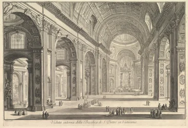 Widok wnętrza Bazyliki św. Piotra w Watykanie, z Vedute di Roma Roman Views, ca. 1748.