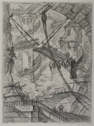 Invenzioni Capric di Carceri; Hind 7, Pierwszy Stan Trzy, c. 1749 (akwaforta na papierze wykładanym)