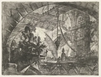 Loch z więźniami na wystającej platformie Lochy (tytuł serii) Invenzioni Capric di Carceri all Acqua Forte (tytuł serii)