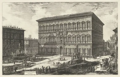 Palazzo Farnese w Rzymie Widok na Palazzo Farnese (tytuł na obiekcie) Gezichten op Rome (tytuł serii) Widoki Rzymu zaprojektowane i wyryte przez architekta Giambattistę Piranesiego Ve (nez) iano (tytuł serii)