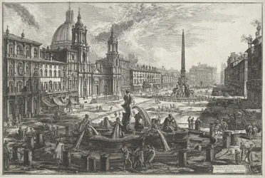 Piazza Navona w Rzymie Widok Piazza Navona na ruiny Cyrku Agonalnego (tytuł na obiekcie) Gezichten op Rome (tytuł serii) Widoki Rzymu zaprojektowane i wyryte przez architekta Giambattistę Piranesiego Ve (nez) iano (tytuł serii)