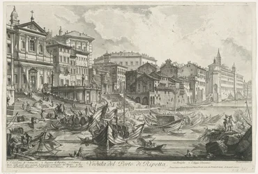 Port Ripetta te Rome Widok na port Ripetta (tytuł na obiekcie) Gezichten op Rome (tytuł serii) Widoki Rzymu zaprojektowane i wyryte przez architekta Giambattistę Piranesiego Ve (nez) iano (tytuł serii)