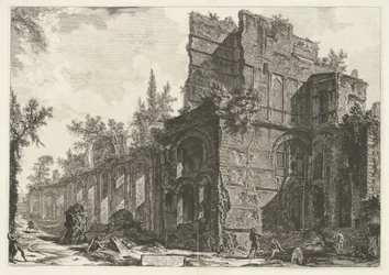 Pretorium w de Villa Adriana t i Tivoli Ruiny jednej z kwater Soldati w jednej z wybitnych fabryk Hadriana w jego willi w Tivoli (tytuł na obiekcie) Gezichten op Rome (tytuł serii) Widoki Rzymu narysowane i wyryte przez Gia