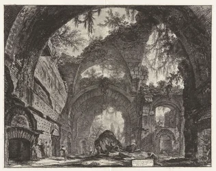 Ruiny galerii rzeźb w willi Hadriana w Tivoli [w rzeczywistości wielkie termy], z Vedute di Roma (Widoki Rzymu)