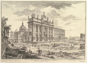 S. Giovanni in Laterano, fasada główna, z Pałacem i Scala Santa po prawej Veduta..., ca. 1749.