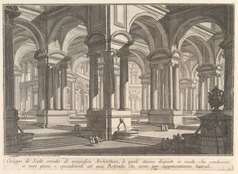 Schody ozdobione wspaniałą architekturą. . . Zespół schodów ozdobiony lunetą ..., ca. 1750.