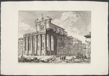 Tempel van Antoninus en Faustyna te Rome Widok świątyni Antonina i Faustyny ​​w Campo Vaccino (tytuł na obiekcie) Gezichten op Rome (tytuł serii) Widoki Rzymu zaprojektowane i wyryte przez architekta Giambattistę Piranesiego Ve (nez) iano (tytuł serii)