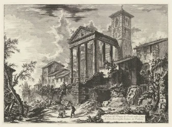Tempel van Hercules te Cori Widok świątyni Herkulesa w mieście Cora, dziesięć mil od Velletri (tytuł na obiekcie) Gezichten op Rome (tytuł serii) Widoki Rzymu zaprojektowane i wyryte przez architekta Giambattistę Piranesiego Ve (nez) iano (seria t