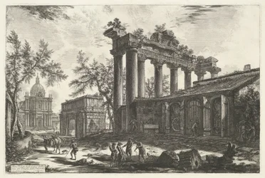 Tempel van Saturnus w Rzymie Inny widok szczątków Pronaosa ze świątyni Concordia (tytuł na obiekcie) Gezichten op Rome (tytuł serii) Widoki Rzymu zaprojektowane i wyryte przez architekta Giambattistę Piranesiego Ve (nez) iano (tytuł serii)