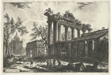 Tempel van Saturnus w Rzymie Inny widok szczątków Pronaosa ze świątyni Concordia (tytuł na obiekcie) Gezichten op Rome (tytuł serii) Widoki Rzymu zaprojektowane i wyryte przez architekta Giambattistę Piranesiego Ve (nez) iano (tytuł serii)