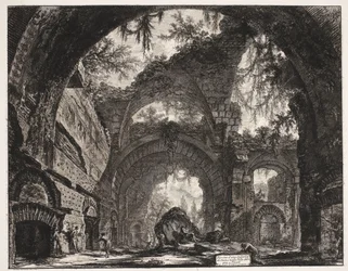 Thermen w de Villa Adriana t i Tivoli? Ruiny Galerii Posągów w Willi Hadriana w Tivoli (tytuł na obiekcie) Gezichten op Rome (tytuł serii) Widoki Rzymu zaprojektowane i wyryte przez architekta Giambattistę Piranesiego Ve (nez) iano (tytuł serii)