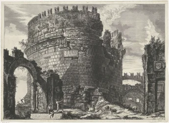 Tombe van Caecilia Metella w Rzymie Grób Cecylii Metell (...) (tytuł na obiekcie) Gezichten op Rome (tytuł serii) Widoki Rzymu zaprojektowane i wyryte przez architekta Giambattistę Piranesiego Ve (nez) iano (tytuł serii)