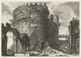 Tombe van Caecilia Metella w Rzymie Grób Cecylii Metelli (...) (tytuł na obiekcie) Gezichten op Rome (tytuł serii) Widoki Rzymu zaprojektowane i wyryte przez architekta Giambattistę Piranesiego Ve (nez) iano (tytuł serii)