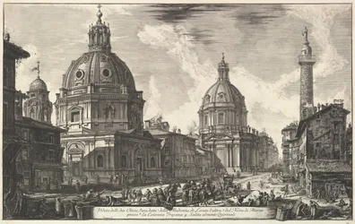 Dwa kościoły w pobliżu kolumny Trajansa, S. Maria di Loreto i Santissimo Nome di Maria Ve ..., ca. 1762.