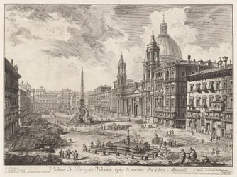 Widok na Piazza Navona nad ruinami cyrku Domicjana z Vedute di Roma (Widoki Rzymu)