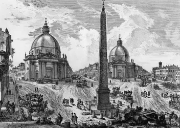 Widok na Piazza del Popolo w Rzymie, rycina Giovanniego Battisty Piranesiego (1720-1778), ze starożytności rzymskiej