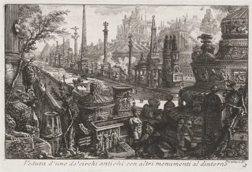 Widok starego cyrku z innymi zabytkami w środku, ok. 1760 (akwaforta)