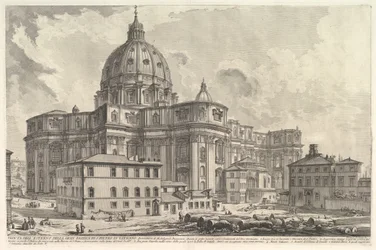 Widok z zewnątrz Bazyliki św. Piotra w Watykanie, z Vedute di Roma Roma..., ca. 1748.