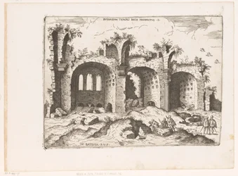 Gezicht op de Basilica van Maxentius te Rome Widok na ruiny Świątyni Pokoju (tytuł na obiekcie) Ruiny rzymskie (tytuł serii) Niektóre ważne zabytki starożytności rzymskiej (...) (tytuł serii)