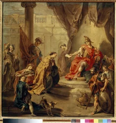 Cesarz Flawiusz Honoriusz (384-423) czyniąc Konstancjusza III (zm. 421) współregentem (w 421). (Cesarz Honoriusz uczynił Konstancjusza swoim współregentem). Obraz Giambattisty (Giovan Battista) (Giovanni Battista) Pittoni (1687-1767), olej na płótnie, c