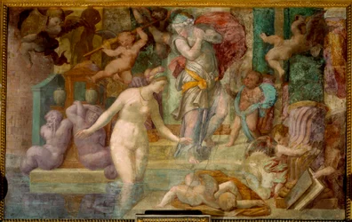 Szkoła Fontainebleau: Wenus przy fontannie. Obraz Giovanniego Battisty autorstwa Jacopo Rosso (1494-1541)