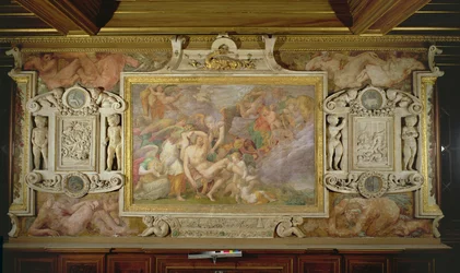 Śmierć Adonisa, detal dekoracji w Galerii Franciszka I, 1530-40 fresk i stiuk