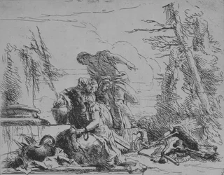 Kobieta w łańcuchu i inne figury dotyczące stosu kości, z Capricci, 1743.