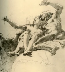 Starszy mężczyzna obok młodej kobiety, która wskazuje na Słońce, połowa XVIII wieku, 1928
