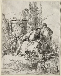 Scherzi: siedzący mag, chłopiec i cztery postacie, 1735-40