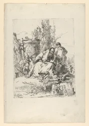 Siedzący magik, chłopiec i cztery postacie ze Scherzi di Fantasia, ca. 1743-50.
