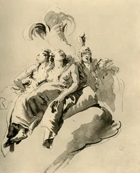Dwie młode kobiety i żołnierz, połowa XVIII wieku, 1928