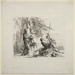 Różne kaprysy: Kobieta stojąca z rękami na wazonie, 1785.