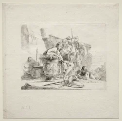 Różne kaprysy: Młody mężczyzna siedzący, oparty o urnę, 1785.