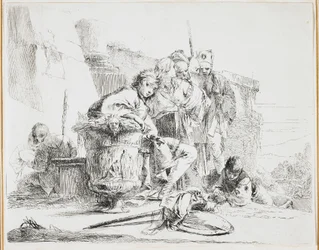 Młody mężczyzna siedzący, opierający się o urnę, płyta z Vari Capricci (Kaprysy różne), 1740
