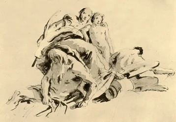 Młoda kobieta z chłopcem, Rivergodem i Satyrem, połowa XVIII wieku, 1928