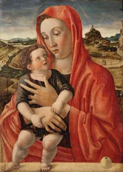 Maria mit dem Kind, das auf einer Brüstung steht Madonna z Dzieciątkiem