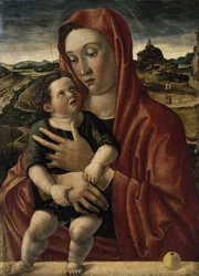 Maria mit dem Kind, das auf einer Brüstung steht Madonna z Dzieciątkiem