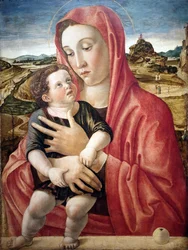 Maria mit dem Kind, das auf einer Brüstung steht Madonna z Dzieciątkiem