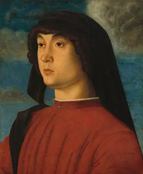 Portret młodego mężczyzny w czerwieni, ok. 1480 (olej i tempera na panelu)