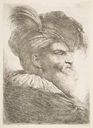 Głowa starca zwrócona w prawo, z serii Dużych głów orientalnych, ca. 1645-1650.